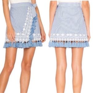 TULAROSA Hyde Blue & White Stripe Tassel Fringe Wrap Skirt Size Extra Small